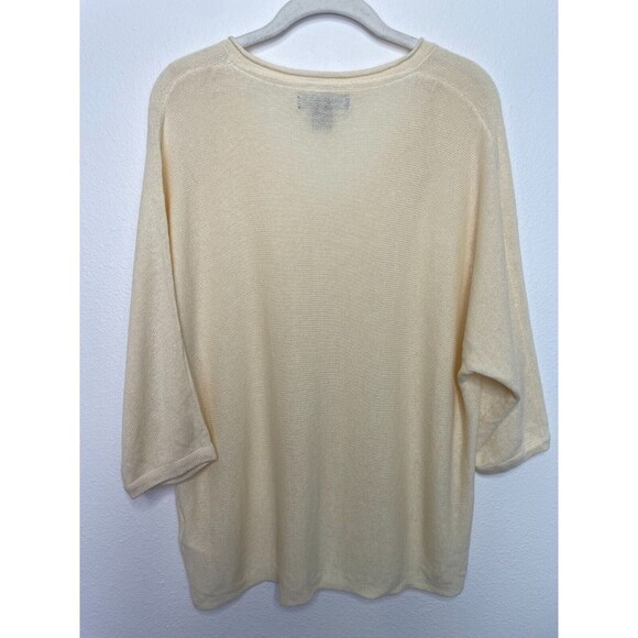 Tahari Small Linen Sweater Pale Yellow Knit V-Neck 3/4 Sleeve Pullover Oversized - Picture 8 of 8